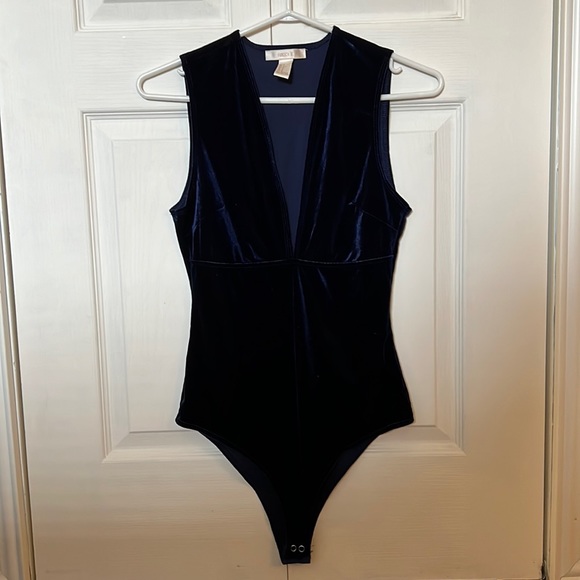Deep V Neck Velvet Bodysuit - Picture 1 of 5